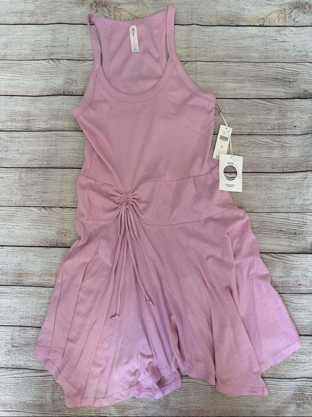 Anthropologie Daily Practice Light Pink Drawstring Tank Dress Size Medium